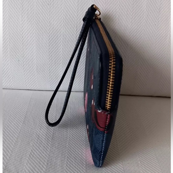 Coach Corner Zip Wristlet In Signature Canvas With Cherry Print NWT - Picture 3 of 8